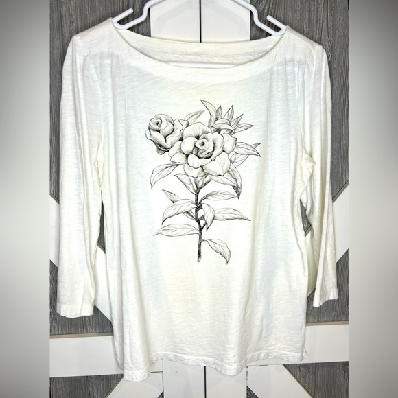 LOFT Tops - BAG159. Ann Taylor Loft Boat Neck 3/4 Sleeve Floral Top • M